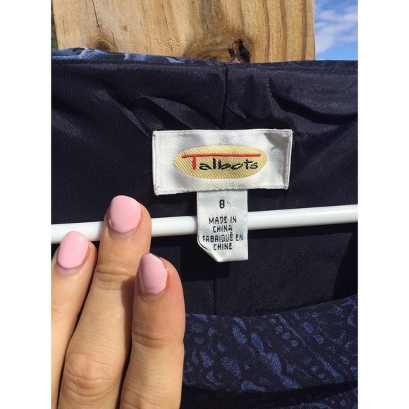 Talbots womens midi dress tie neck 8 blue floral chiffon wedding formal modest - Picture 6 of 15